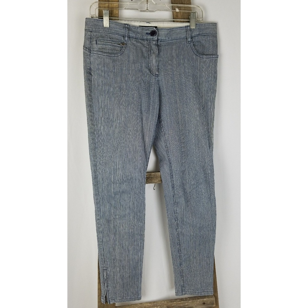 Theory women 8 Laurice/Bretagne‎ blue white mini pinstripe pants leg zipper